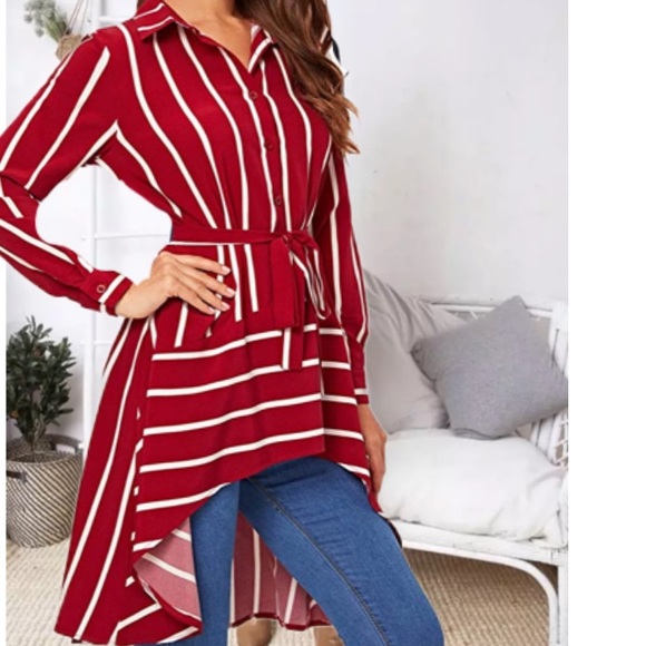 Delilah Wear Red and White Striped Tunic - Picture 5 of 6